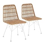 HOMN LIVING Pack 2 sillas de Comedor o Exterior Aitana Blanco, ratán sintético, 47,5 cm (Ancho) 61 cm (Profundo) 85 cm (Alto)