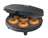 Bestron Donut Maker, mini donut maker eléctrica para 7 pequeños donuts, incl. semáforo de cocción y revestimiento antiadherente, 700 vatios, Color: Negro Mate