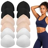 MLRUQRX 6 pares (12 piezas) relleno sujetador, almohadillas deportivas extraíbles (Blanco, Carne, Negro, 8mm grosor)