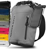Nordlight Bolsa Estanca Impermeable + Funda para Móvil, Cierre Enrollable, Correa para Hombro | Drybag Mochila Impermeable Saco Estanco Bolsa de Transporte Náutica | Playa Sup - Gris, 20 litros