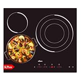 Nilson Placa Vitrocerámica Cristal Negro NV3600. Potencia máx. 5700 W, 3 Zonas de Cocción, 9 Niveles, Control Táctil, Bloqueo y Autodesconexión de Seguridad, Diámetros 16-20-30 cm