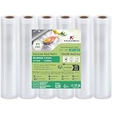 KitchenBoss Bolsas Vacio Alimentos：6 Rollos 28 x 300 cm, Rollos Envasadora al Vacio sin BPA, Bolsas Envasar al Vacio Gofradas Soporta Congelación y Ebullición