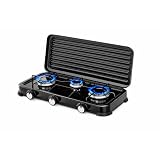 Cocina de gas portátil de 3 fuegos para exterior, hornillo de gas butano y propano con tapa desmontable, llama regulable, 5,4 kW, cocina auxiliar compacta (3 FUEGOS)