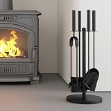 Kingson - Juego de 5 piezas para chimenea negro – Dia18x48cm – Accesorios para quemador de leña – Kit completo de herramientas para el mantenimiento de chimeneas