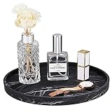Emibele Bandeja Redondo Elegante, 27 cm Organizador Decorativo de Resina con Veta Mármol para Joyas Cosméticos Perfumes Adornos Baño Tocador Cocina Oficina, Tinta Negra Mate