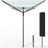 VOUNOT® Tendedero Giratorio 50M de Cuerda Secadora de Ropa Rotativa para Exteriores 4 Brazos Sistema Tipo Paraguas Línea de Lavado Plegable con Funda y Estaca para Jardín Al Aire Libre Gris/Azul