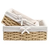 APOMOONS 2 Piezas Cestas para Pan con Forro, 2 Tamaños Cesta Almacenaje Mimbre Fabricadas con Cuerda de Papel, Cesta Mimbre para Pan Pasteles Postres Desayuno, Caqui