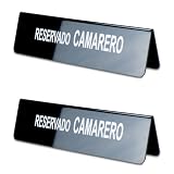2PCs Cartel Reservado Mesa Restaurante - Cartel Reservado para Mesa - Carteles Reservado Camareros - Carteles Reservado Metacrilato - Reservado Sobremesa (2Pcs Negro Camarero, 28cm x 8cm)