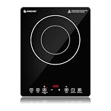 AMZCHEF Placa de inducción 3500W, placa inducción 1 placa con doble anillo, 9 ajustes de potencia y temperatura, bloqueo de seguridad, función de pausa, temporizador