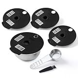 RECAFIMIL Cápsulas de café reutilizables compatibles con cafeteras Tassimo, filtro rellenable de acero inoxidable con 4 tapas de silicona negra (60/180/200/220 ml)
