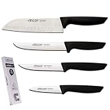 Arcos Juego Cuchillos Cocina Profesionales| Cuchillos Cocina Profesional | Cuchillos Acero Inoxidable Mango Negro | utensilios de cocina | cuchillo japones Santoku | lavavajillas (4 Piezas)
