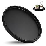 Bandeja Decorativa Redonda Negra 25cm, Bandeja Metálica Portavelas, Centro de Mesa Decorativo para Salón Comedor Baño Cocina, Decoración Hogar Adornos para Mesa y Salón