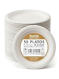 Econativo Platos Desechables 22,5 cm Pack 50 – Platos Desechables de Caña de Azúcar – Biodegradables, Resistentes y Ecológicos – Ideal para Eventos y Catering