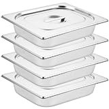 WOPPLXY Juego de 4 gastronorm 1/2, 32,5 x 26,5 x 6,5 cm gastronorm con tapa, bandeja acero inoxidable con tapa para escalopes, pescado y carne