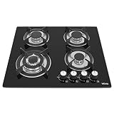 IsEasy Placa de Gas 4 Fuegos Negro, Encimera de Gas Butano/Natural/Propano,7800W, 60 cm