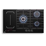 Klarstein MultiChef 5 Placa Mixta Gas Inducción - 5 Zonas (3 Gas, 2 Inducción), Flexzone, Control Deslizante, Stop&Go, Temporizador, 10.6Kw, Negro