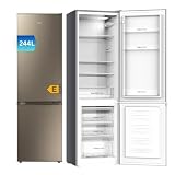 VOK Frigorífico Combi 244L EVR-244DEI, 180 cm Alto, 54,5 cm Ancho, Clase E, Puertas Reversibles, Congelador 3 Cajones, Inox