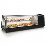 Genérico Osteleria Vitrina Expositora Refrigerada para Tapas, 6 Bandejas GN 1/3, 148,5 cm, 2-8 °C, Control Digital, Puertas Correderas, Luz LED, Negra, 160 W, Sobremostrador para Bar y Hostelería