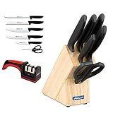 Arcos Juego de Cuchillos de Cocina Profesional y Afilador | 7 Piezas | Acero Inoxidable | Taco de Madera | Serie Niza | Uso Cotidiano | Apto para Lavavajillas