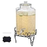 VEVOR Dispensador de Bebidas 10 L para Fiestas, Dispensador de Zumo de Cristal con Soporte Metálico y Grifo de Acero Inoxidable, Ideal para Té Helado, Limonada, Zumo y Agua, 400 x 210 x 210 mm