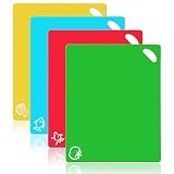 Vicloon Tablas de Cortar de Plástico,Juego de 4 Tablas de Cocina de Flexible con Color Diferente,Tabla de Cocina Plastico,Tablas de Cocina BPA-Libre,Alimento Tablas de Cortar Antideslizante