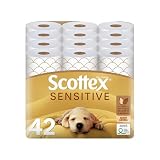 Scottex Papel Higiénico Sensitive 42 rollos con 3 capas cuidado delicado gracias al toque de leche de almendras (7 packs de 6 rollos)