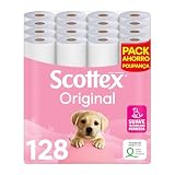 Scottex Original Papel higiénico, 128 rollos, 4 packs de 32 rollos dos capas que proporcionan el equilibro adecuado en suavidad y resistencia