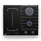 Klarstein MultiChef 4 Placa Mixta Gas Inducción - 4 Zonas (2 Gas, 2 Inducción), Flexzone, Control Deslizante, Stop&Go, Temporizador, 7Kw, Negro, 58.5Cm