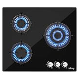 Placa de gas encimera con 3 fuegos de gas, cocina empotrada, gas natural/propano (3 fuegos)