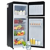 Oslghy Frigorífico Mini 92L, Frigorifico Pequeño con Congelador (28L+64L), Frigorifico Combi con LED, 105,5x41x45,5 cm Frigorífico no Frost con 2 Estantes Ajustables, 116 kWh/año, -27°C∽13°C (Black)