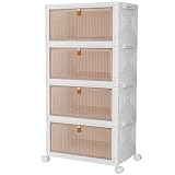 PurKeep Cajas de almacenamiento con tapa, caja de almacenamiento de plástico de 23 pulgadas de largo x 4 niveles con tapa, cajas apilables con ruedas, cajones de almacenamiento con puerta delantera