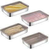 Kongming Embutido Nevera Cajas Organizadoras con tapa Acero Inoxidable 304 Recipientes Herméticos para Alimentos Organizador Frigorifico Porta Embutidos para almacenaje quesera, fiambre, 4 piezas