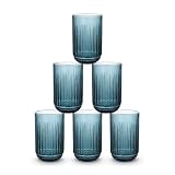 INDE SANTA CLARA | Set 6 Vasos de Cristal Agua 430cc Odiel Azul, Vasos Agua Altos de Vidrio Relieve Azul, Aptos Lavavajillas y Microondas