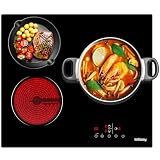IsEasy Placa vitrocerámica de 3 Zonas, Placa de cocina vitrocerámica 60 cm, 5500 W, temporizador, 9 niveles de potencia, Bloqueo Seguridad para Niños