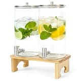 2 x dispensador de bebidas de 6L con soporte, dispensador de bebidas de cristal con grifo de acero inoxidable macizo para jugos helados, agua, bebidas caseras, fiestas, bodas