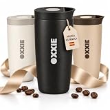 OXXIE Vaso Termo Cafe Para Llevar Pequeño 350ml, Vaso Termico, Aislamiento de Doble Pared, Taza de Cafe de Acero Inoxidable, Taza Termica con Tapa Hermetica, Reutilizable y Antigoteo (Negro)