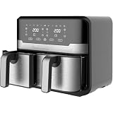 MasterPro Rocket Duo 900 | Freidora Sin Aceite Doble | Color Negro | Capacidad de 9 L y 2400 W | Pantalla LED Táctil y Cesta Antiadherente | Freidora de Aire | 11 Funciones Diferentes en 1, Clásico
