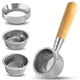 Portafiltro sin Fondo 51 mm compatible con DeLonghi Dedica EC680, EC685, EC695, EC785, EC885 y SMEG ECF01, 3 Orejas, 2 Cestas, Anillo Dosificador, Acero Inoxidable y Madera Maciza de Haya