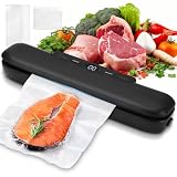 Vuxava Sellador al vacío, Envasadora al vacío profesional automática para cocina, máquina de envasar al vacío para alimentos secos y húmedos, selladora al vacío con 20 bolsas incluidas – Negro