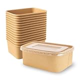 BESCH Envasado de Cartón Kraft 750ml Desechable Pack de 50 Piezas con Tapa de PP para para Alimentos - Cajas Cartón para Comidas Color Marrón