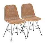HOMN LIVING Pack 2 sillas de Comedor o Exterior Beth Negro, ratán sintético, 44 cm (Ancho) 58 cm (Profundo) 85 cm (Alto)