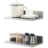 VEVOR Estantería de Acero Inoxidable de 406x218 mm Estante Flotante Montado en Pared con Protector contra Salpicaduras Carga de 20 kg Resistente para Restaurantes, Cocinas, Hoteles, Paquete de 2