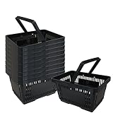 10 cestas de compra de plástico con asa – 21 litros – apilables – color negro – ideales para supermercados y tiendas