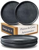 Cosumy Set de 4 Platos de Cena Negros Ø26 cm – Platos Ceramica Artesanales con Esmalte Reactivo – Plato apto para Microondas y Lavavajillas – Set de 4 Platos llanos Sueltos