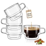 glastal Taza de Café de Cristal 4x120ml Vasos de Espresso de Doble Pared