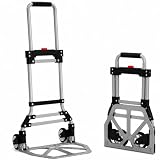 UZIRO Carretilla Plegable con Ruedas de Acero y Aluminio, con Mango Telescópico, Capacidad de 75 Kg, Plataforma Abatible y 2 Ruedas, Carretilla de Mano Plegable, Carro Transporte Plegable