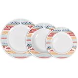 La Mediterránea Vajilla Completa 18 Piezas de Vidrio Templado, Incluye 6 Platos Llanos, 6 Platos Hondos y 6 Platos de Postre, Colección Palma