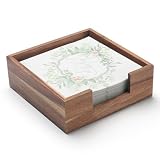 Servilletero de Madera de Acacia Cuadrado, Bandeja de Servilleta de Madera, Soporte de Servilletas para Cocina, Baño (19 x 19 x 6.5 cm)