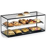 MBH - Vitrina Expositora Neutra de Sobremostrador 92x39 cm, Cristal Recto Templado, 2 Pisos, sin Iluminación LED, Puertas Traseras Correderas, para Bar, Cafetería, Restaurante, Bollería y Repostería.