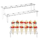 Soporte transparente para conos de helado, Wanfoou Soporte acrílico para conos de helado con 12 agujeros, soporte de cono acrílico de 2 niveles para cupcakes, palomitas de maíz, restaurante, azúcar